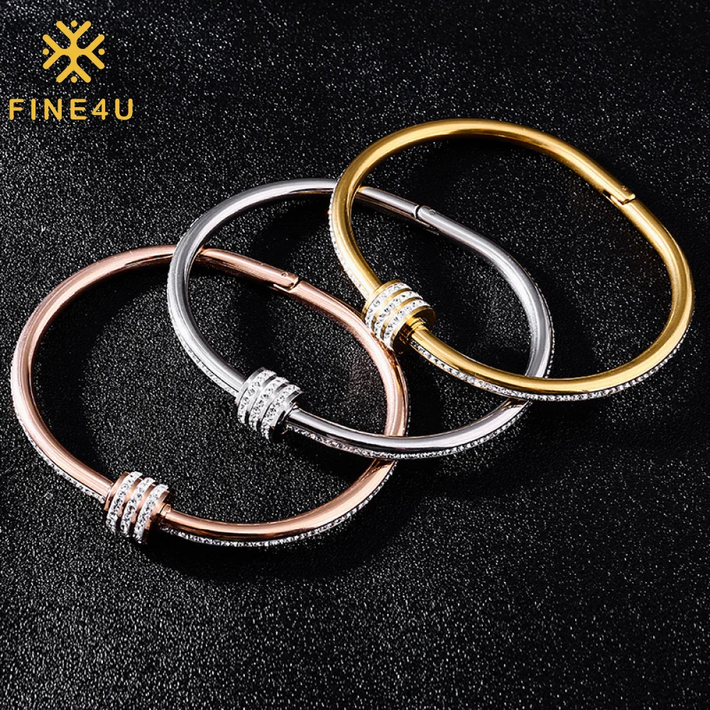 

Luxury Tarnish Free Fine Jewelry Diamond Reinhstone Gold Plated Stainless Steel Bangles Jewelry Women