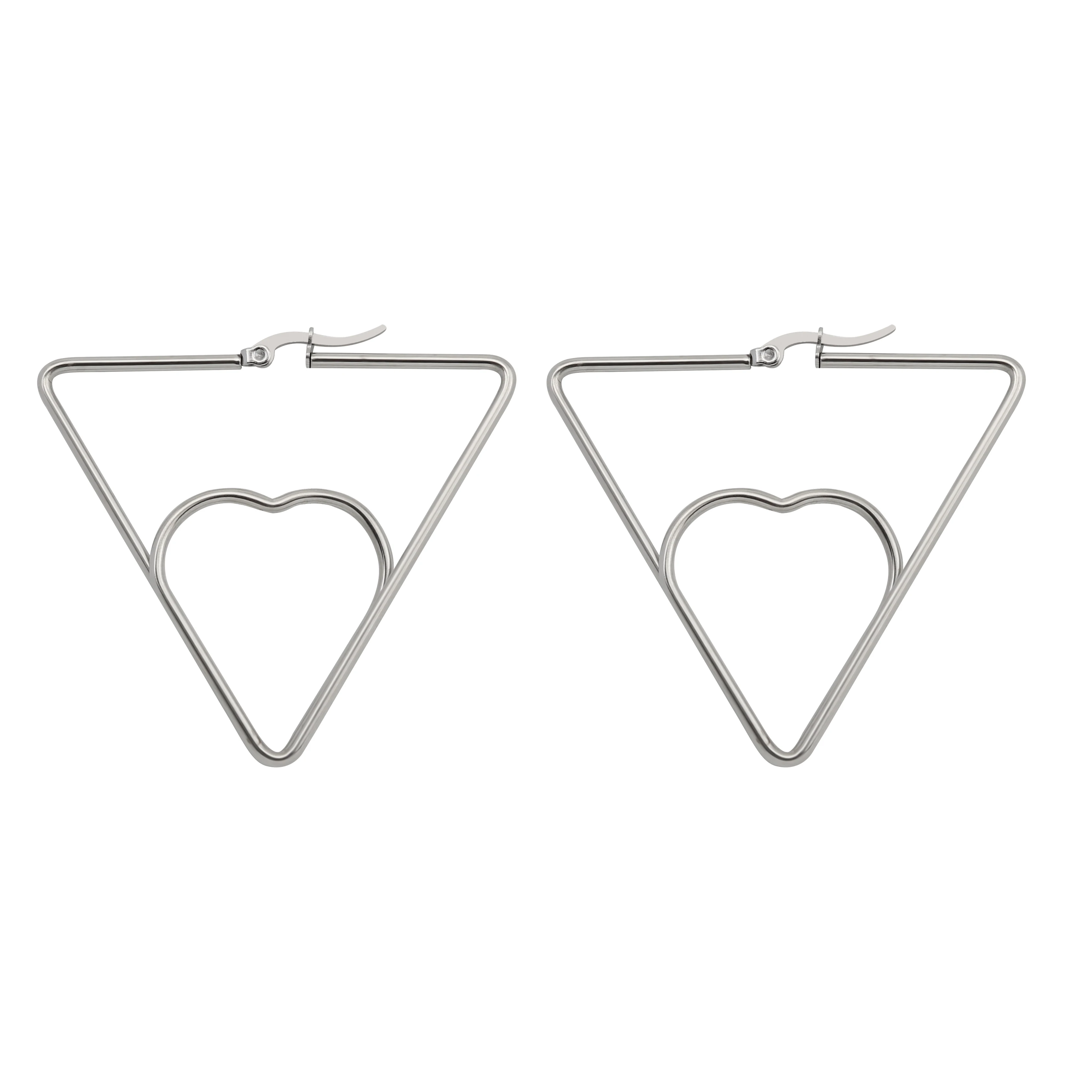 

Wholesale Korean fashion stainless steel hoop earrings for women gold heart earrings jewelry factory direct sales, Silver gold rose gold