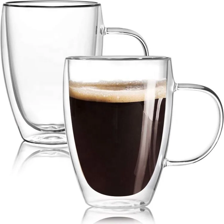 

350ml Stylish Double Wall Insulated Transparent Glass Coffee Cup With Handle