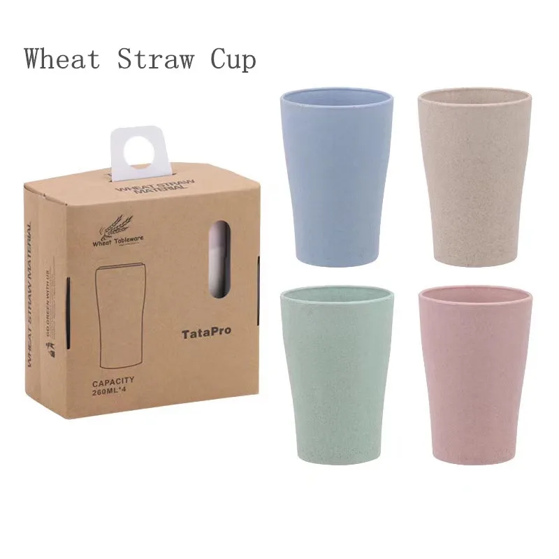 

Custom logo Reusable Drinking Cups 16(OZ) Tea Juice Coffee Cup Pack Wheat Straw Tumbler Set 5-Multicolor BPA Free, Blue, pink, green, rice