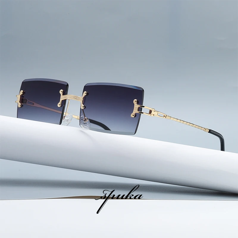 

SPUKA 307 Retro Rimless Square Sun Glasses Men Women Luxury Frame Sunglasses 2022, Photo shows/custom