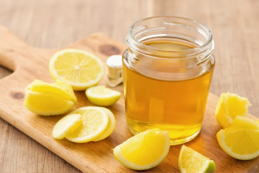 Homemade ginger honey preparation in glass jar with fresh ginger slices