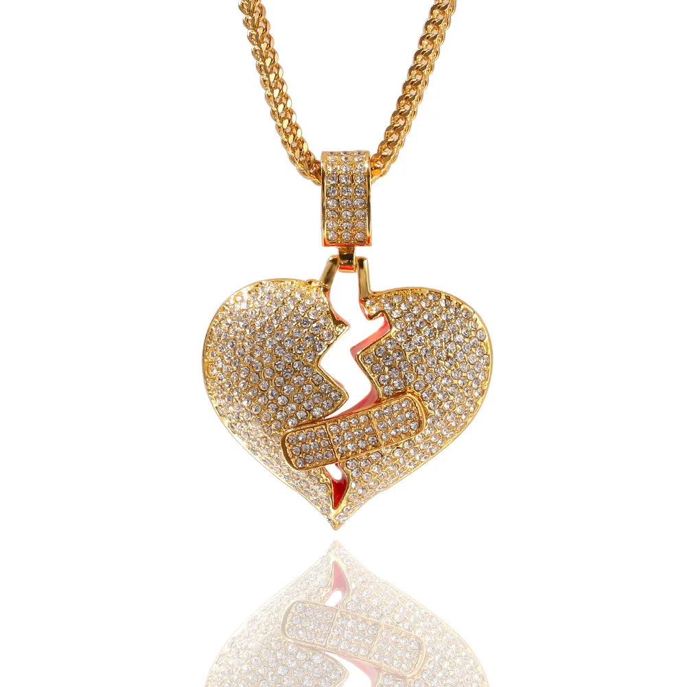 

Hip Hop New Full Diamond Band-Aid Broken Heart Pendant Broken Heart Pendant