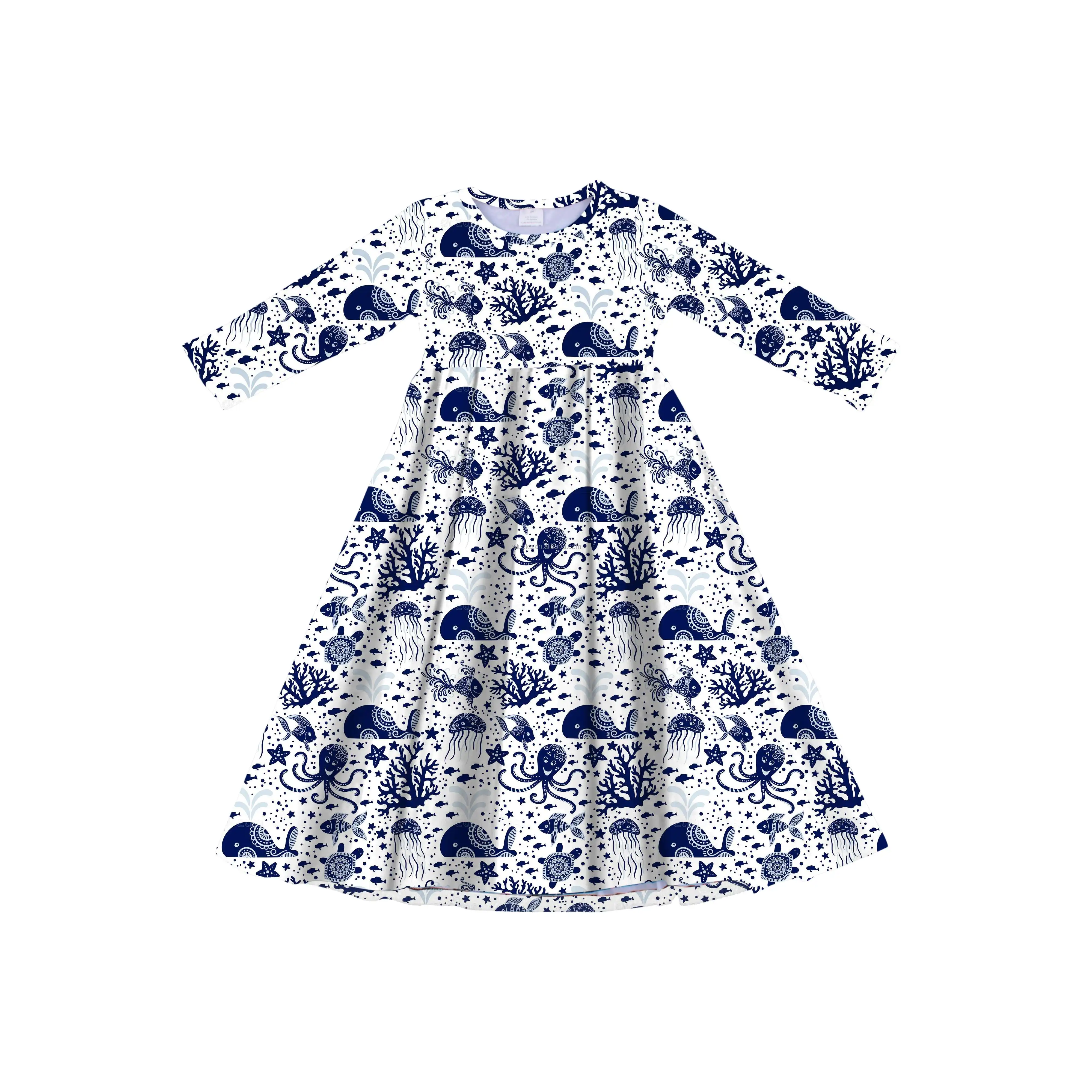 

Sea Long Sleeve Children Clothes Baby Girl Dresses Animal Kids Dress, Picture