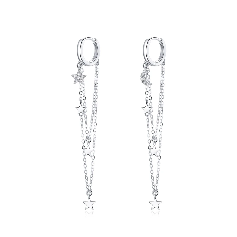 

SCE982 elegant fine jewelry 925 silver long chain stars earrings