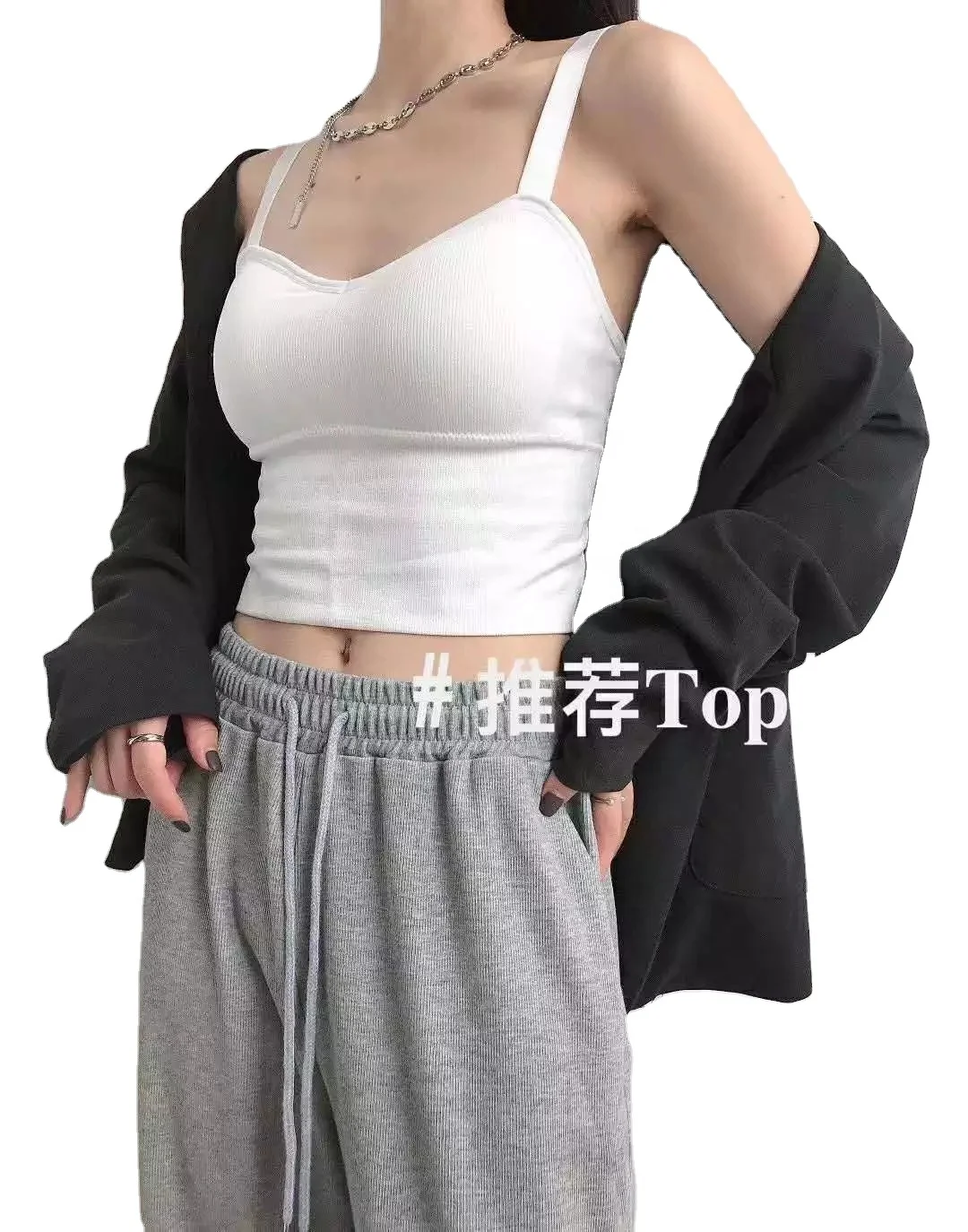 

South Korean version of the sling back Without Steel Ring Female made by female students Camisole Long beautiful back strapless, Black, white, gray,khaki