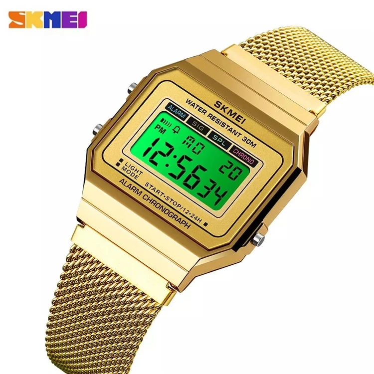

SKMEI 1639 LED Touch Watch Men Curved Mirror Design Wrist Watch Mens Waterproof Stainless Steel Hour Fashion Digital watch