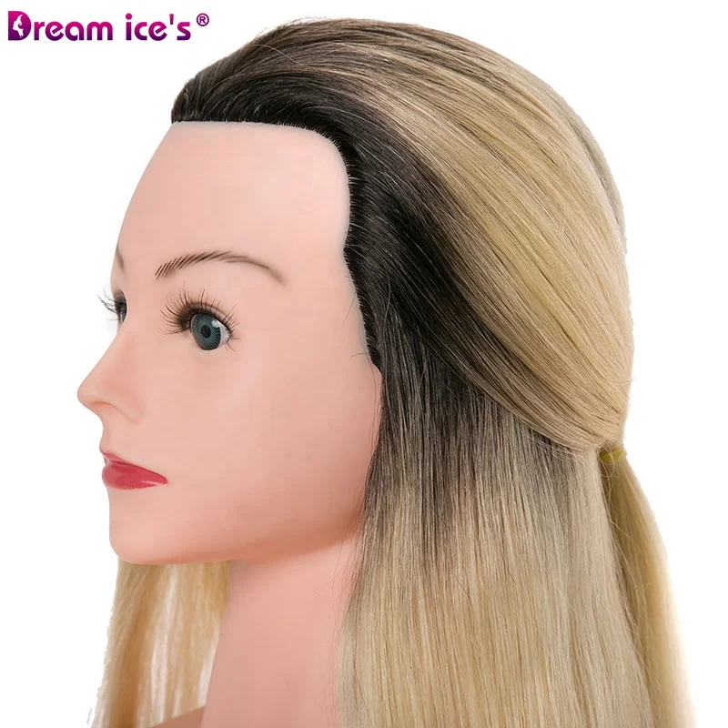 Dream.Ice's Hair 60-70cm 100% human hair blonde color hairdressing training mannequin head with shoulder for paint curl braid 