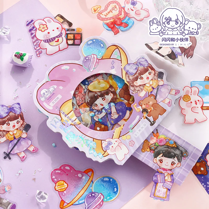 

Wholesale 30 PCS Cute Sticker Cartoon Kawaii PET Sticker Pad Journal Decoration Material Stationery