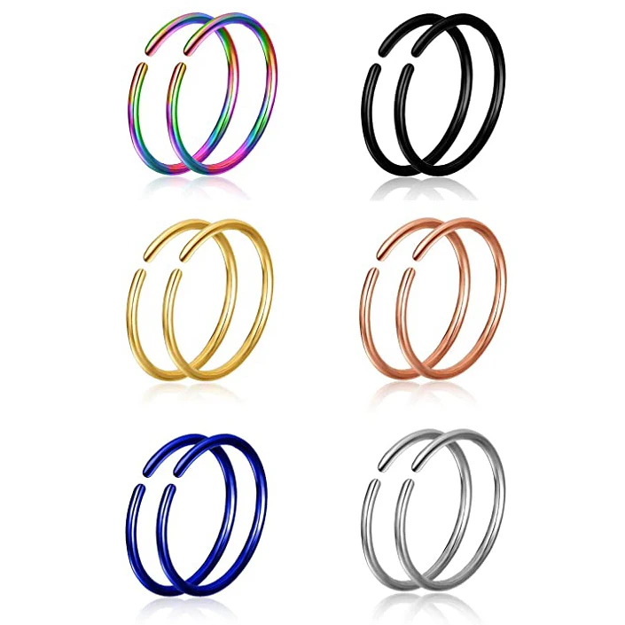 

New Hypoallergenic 316L Steel Hoop Nose Ring Earrings Simple Trendy Multicolor Lip Daith Cartilage Helix Tragus Hoop Rings