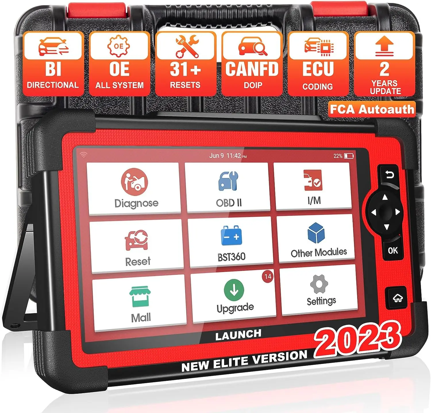 

2024 Hot Selling Launch CRP 919E Elite Bidirectional Auto Diagnosis Tool OBD2 12V Vehicles Scanner with 28 Resets 2 Years Free