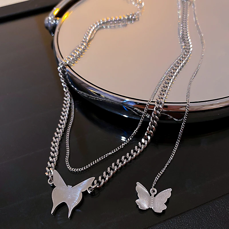 

fashion two layered butterfly titanium steel necklace