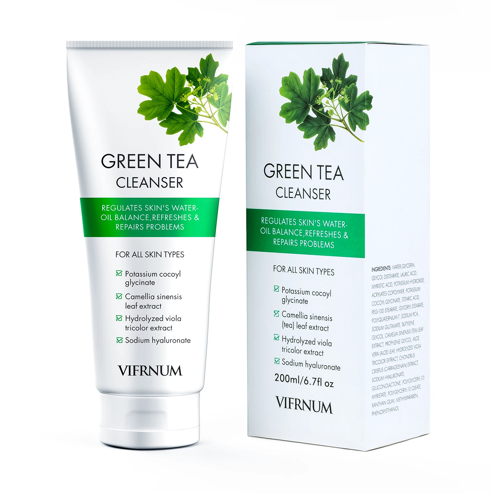 

private label natural sodium hyaluronate vegan face cleansing balance skin green tea face wash