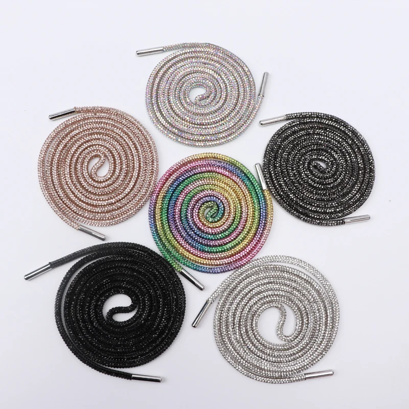 

Drawstring DIY Trouser Hoodie Dress Belt Accessories Round Rhinestone Shoelaces Rainbow Diamond Sneakers Shoe laces