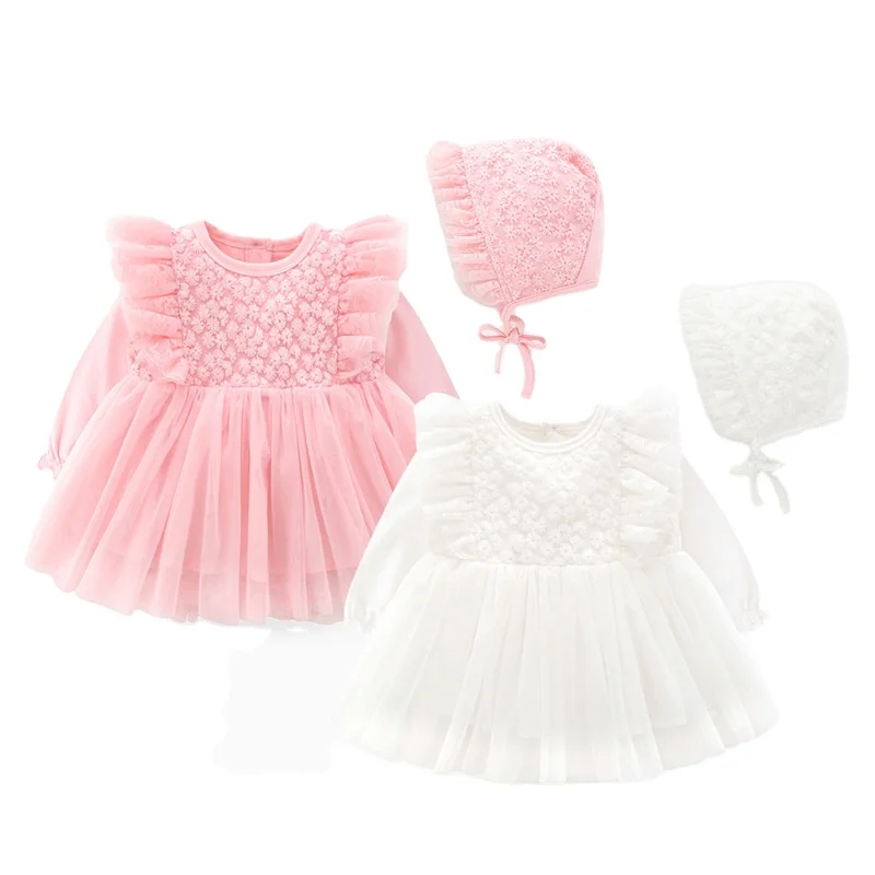 

Newborn Baby Girl Princess Solid Cotton Lace Wedding Birthday Clothes Summer White Pink Cute Party Dresses
