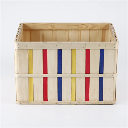 

Wood Chip Bottom Wood Chip State Shrink Iron Handle Rectangular Storage Baskets, Customized color