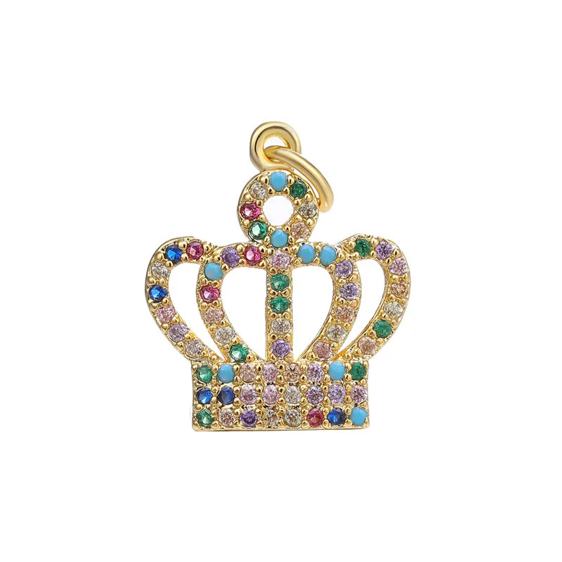 

Micro Pave CZ Copper Alloy Metal DIY Jewelry Accessories Finding For Women Zircon Gold Plated Crown Shape Pendant Charm
