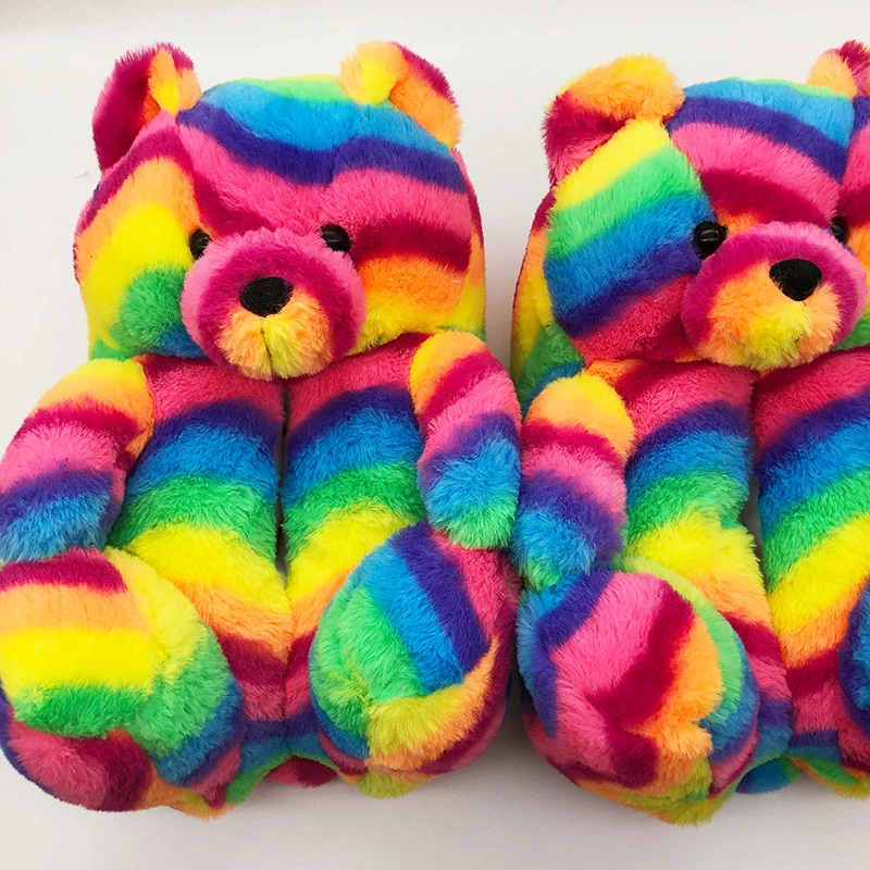 

Custom Woman Multi Color Winter Soft Fluffy Bear Slipper Shoes Plush Teddybear Slippers, Customized color