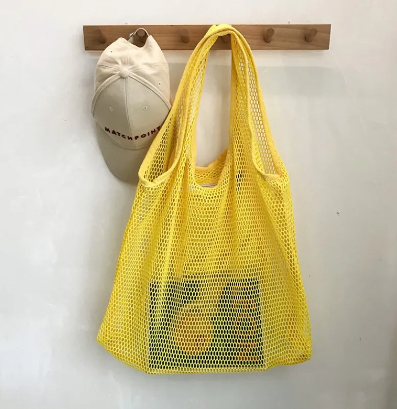 

2021 factory stock korea ins mesh shopping bag travel beach tote hand bag