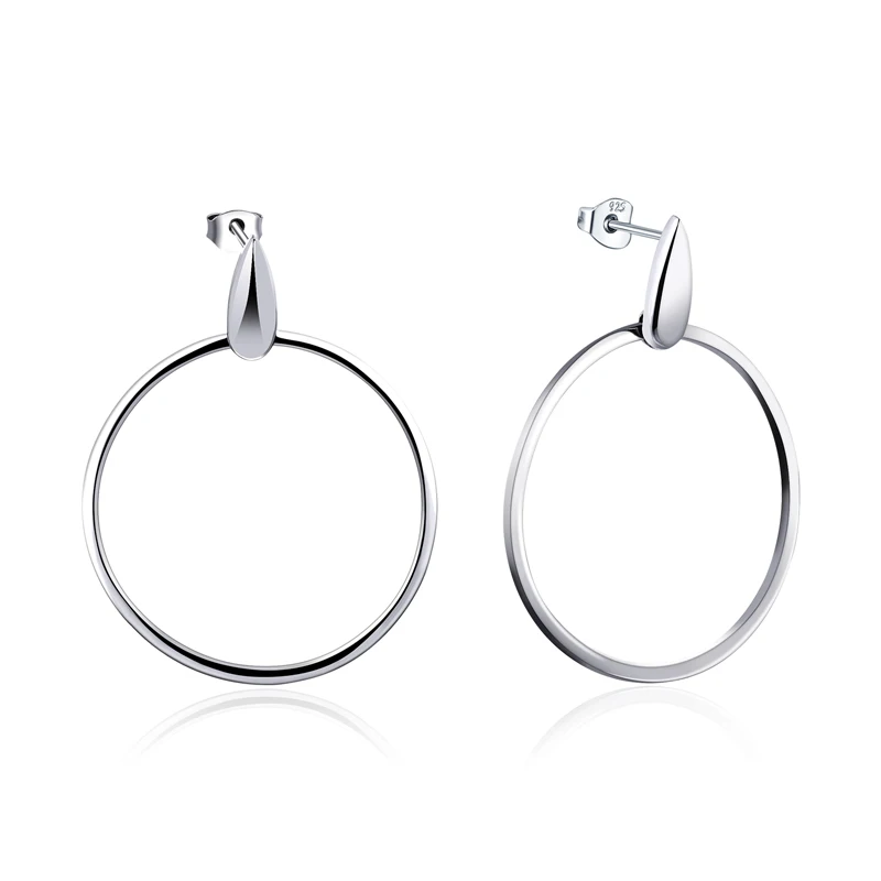 

2022 New fashion custom jewelry 925 plain silver sterling big circle stud earrings rhodium plated 925 silver earrings women
