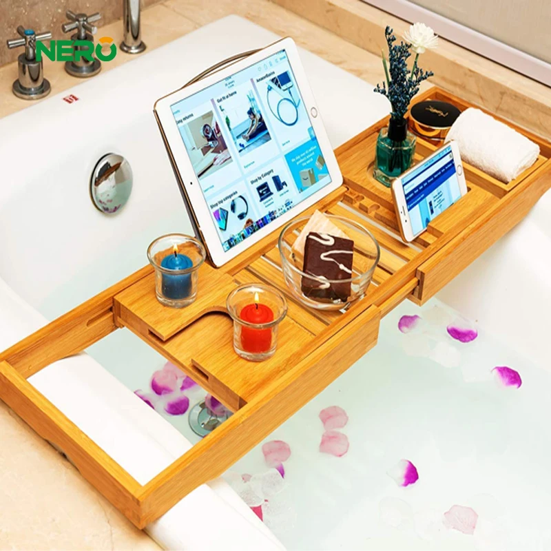 

Hot sale on Amazon bamboo bathroom bathtub caddy bath tray