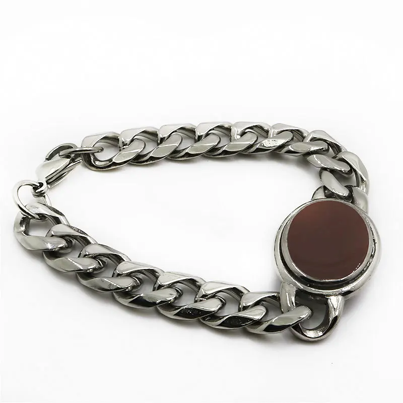 批发高抛光不锈钢萨尔曼汗手镯配蓝色宝石,定制设计 logo 男士手链