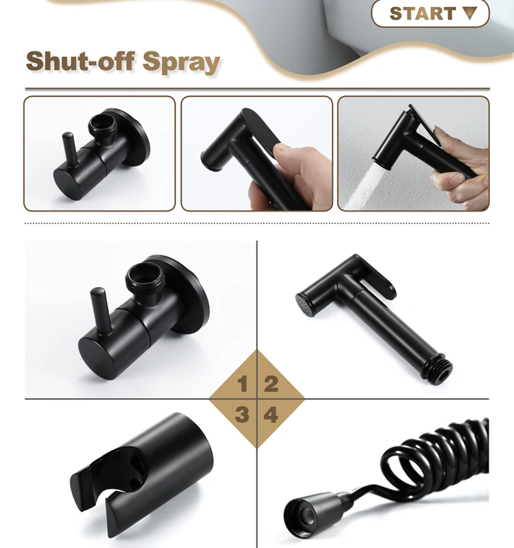 HIDEEP bathroom brass black cylindrical switch single cold toilet sprayer flushing spray gun set