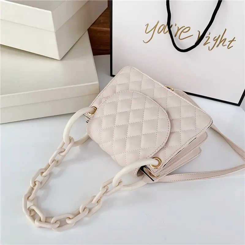 

2020 wholesale quilted linge acrylic chain bags casual women bag pu ladies bags handbags, 4colors