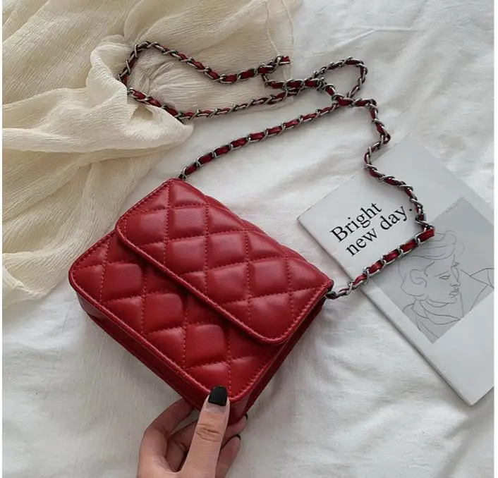 

2021 new women's Korean single shoulder bag fashion chain small square crossbody bag, White,red,khaki,green,blue,black,pink