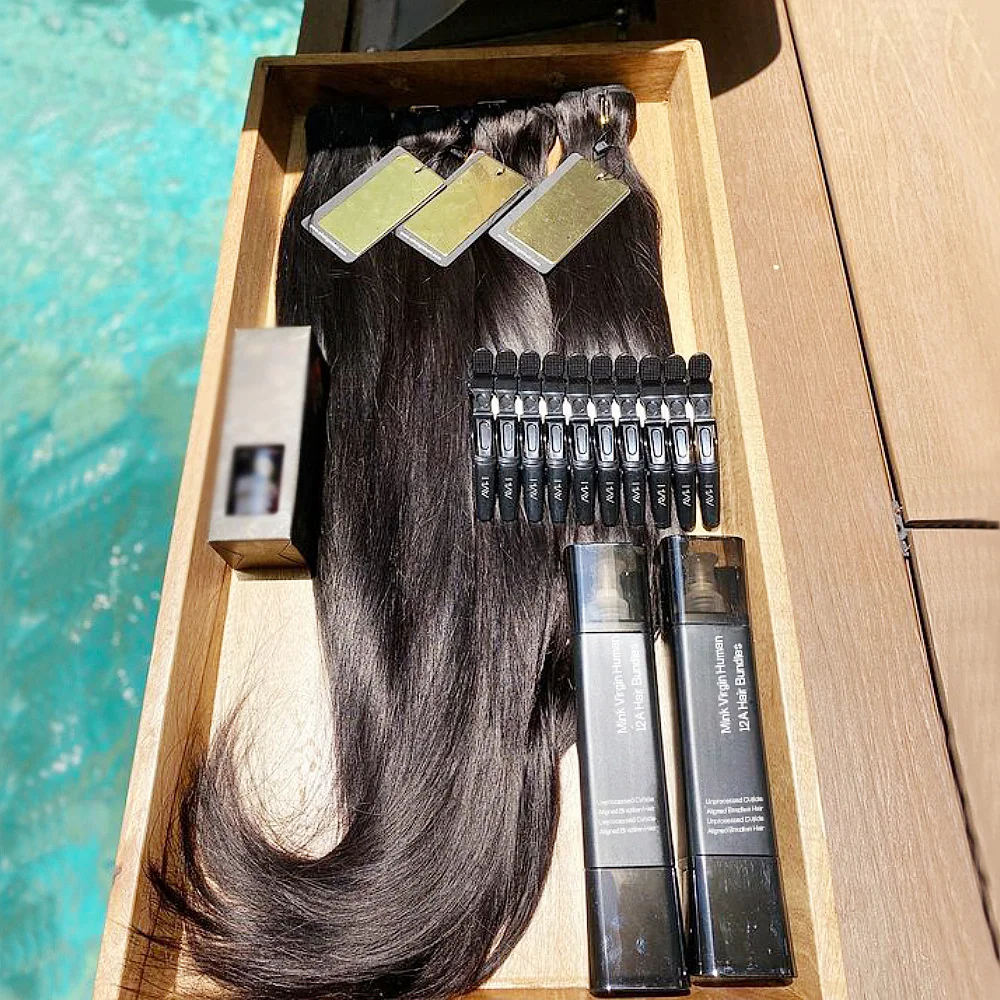 

Top grade 12A bone straight Brazilian cuticle aligned double drawn remy virgin human hair bundles