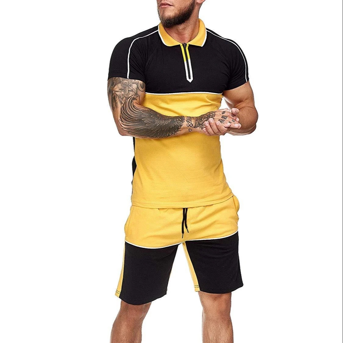 

2021 Fashion Hot Sale Summer Casual Short Sleeve T-shirt Shorts Outfits Custom Logo Jogging Suit Two Piece Short Set Men Sets, As picture show