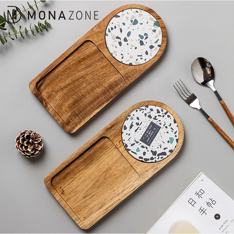 

MONAZONE MONAZONE Japanese Style Acacia Wood Afternoon Tea Dessert Plate Solid Wood Tray for 1 Person