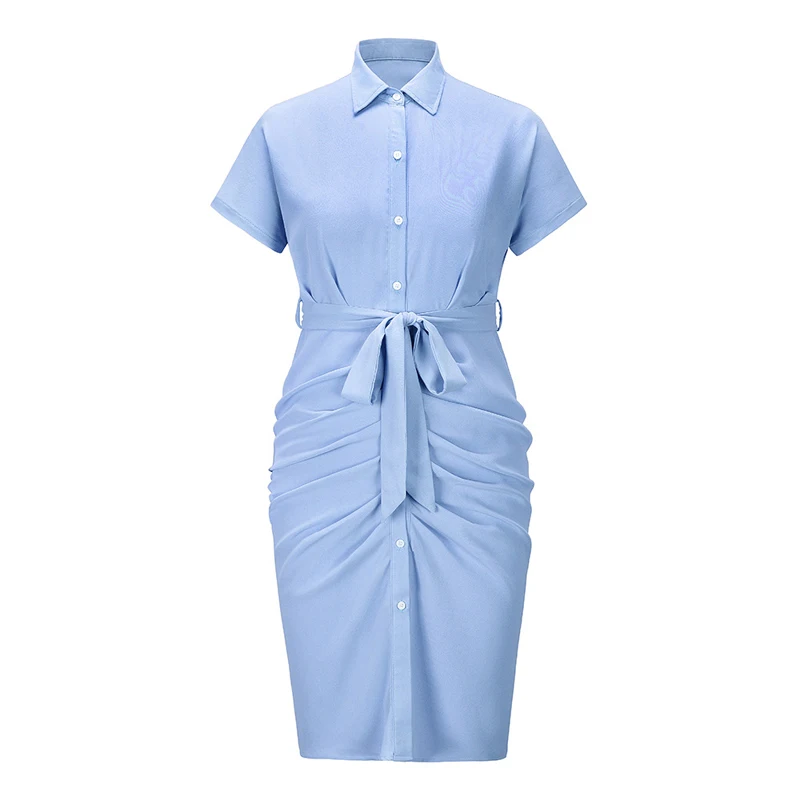 

Turn-down Collar Cotton Casual Shirt Dresses Ladies Office Blouse Dress In Stock