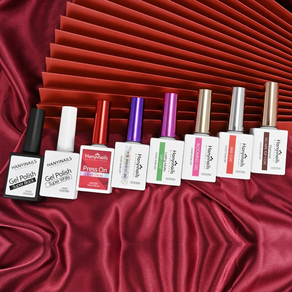 

Hanyinails private label 15ml Professional Nail gel Polish Clear UV Foil Gel blooming top base coat nail polish uv gel