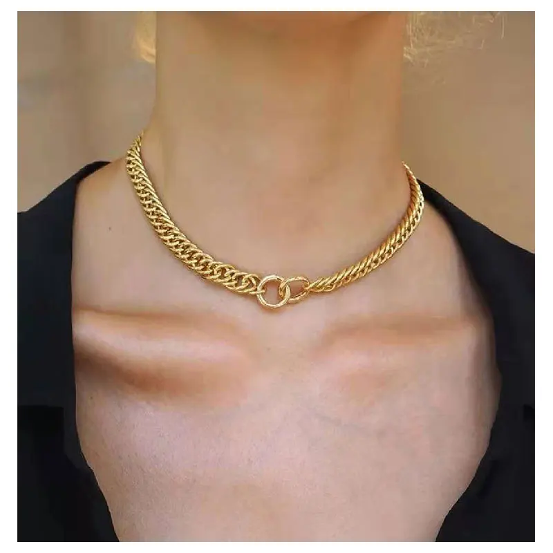 

Simple Hyperbole Gold Thick Chain Choker Cool Fashion Personality Link Chain Choker Necklace, As picture