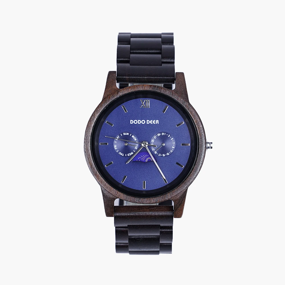 Wooden Luxury Antique Watches OEM Men's Dress Watch Drop Shipping Custom Logo Natural Glass MIYOTA Movement Dial Moon Phase 1 Pc