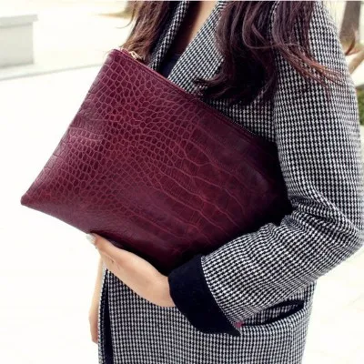 

Wholesale Fashion Women Custom Crocodile Faux Leather Large Shipping Envelope Ladies Clutch Bag