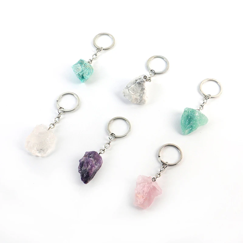 

natural crystal healing stone rough stone crystal key chain pendant for decoration