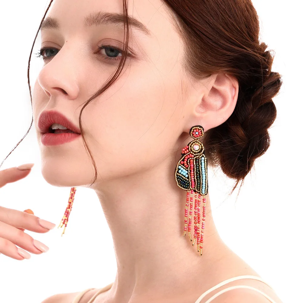 

Free Samples Rainbow Handmade Earrings For Woman Vintage Tassel Pendant Low MOQ Bohemian Earrings, Custom color
