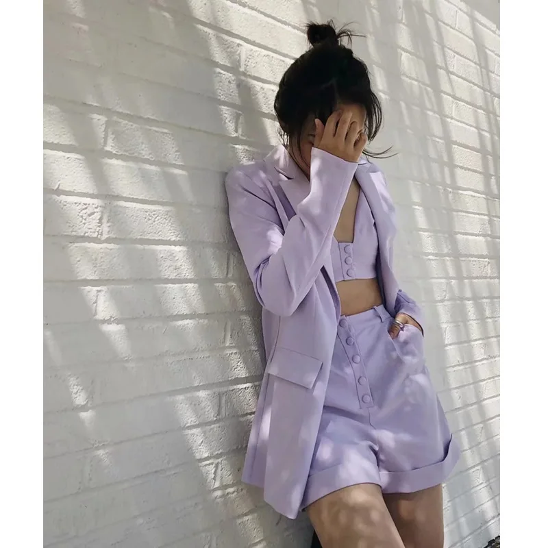 

2020 new arrivals hot selling spring collection lilac color women casual pant suits with cami