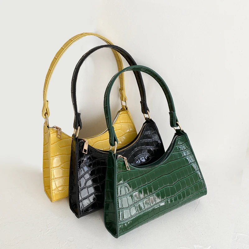 

custom cheap french style croco crocodile pattern pu solid color shoulder leather women bag