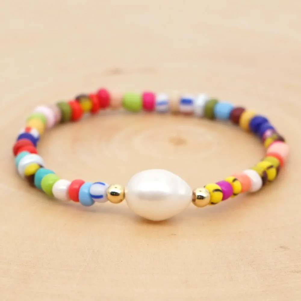 

BB2004 Wholesale Rainbow Tiny Seed Beads Bracelets,Freshwater Pearl Stacking Bracelets For Minimalist Jewelry, Colorful