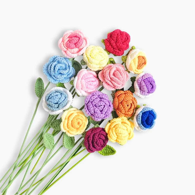 

Artificial Flower Wool Rose Crochet Flower Hand Knitted Flower for Valentine's Day Gift