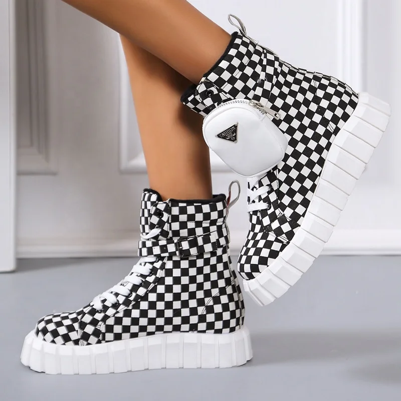 

Autumn new canvas shoes large size ankle boots with bag boots for women, Black,white,red,brown,black+white