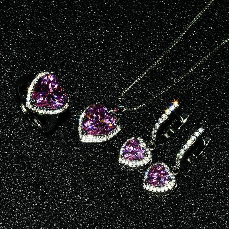 

Luxury Jewelry Set for Women Elegant Purple Crystal Earrings Ring Pendant Necklace Wedding Bridal Jewelry, Picture shows