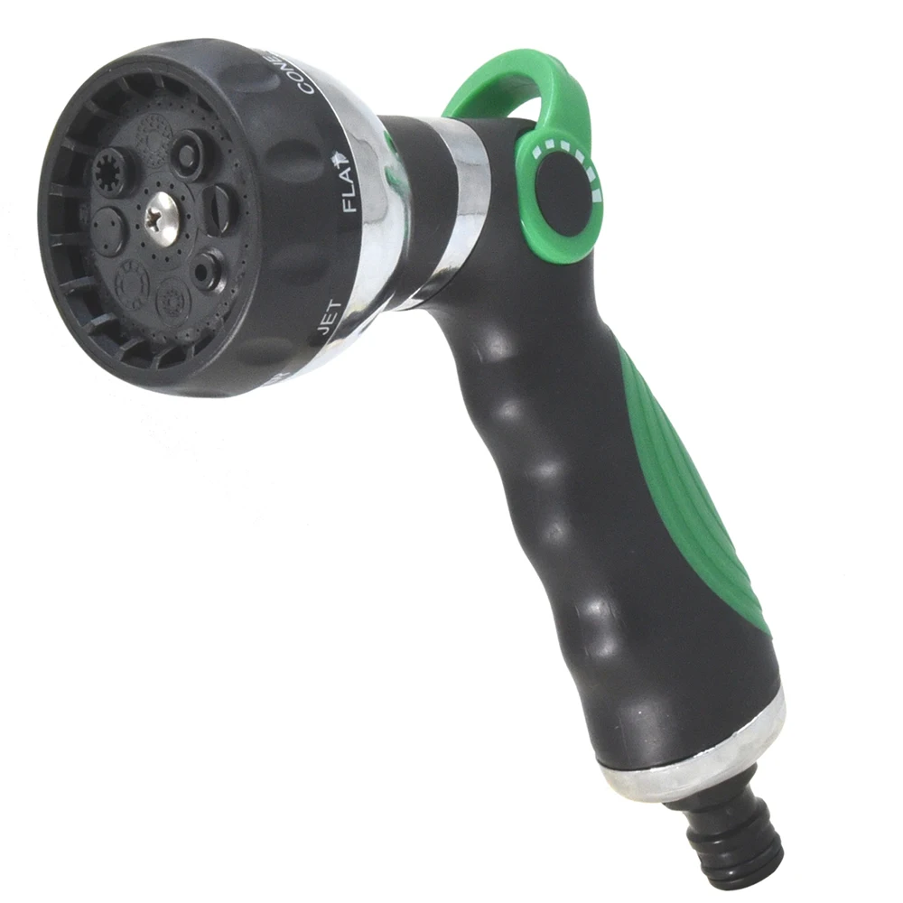 

Metal 8 pattern thumb valve garden hose nozzle
