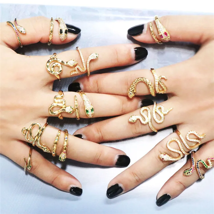 

Hot Selling European And American Retro Diamond Ins Personality Exaggerated Opening Fashion Snake Ring Female, Picture shows