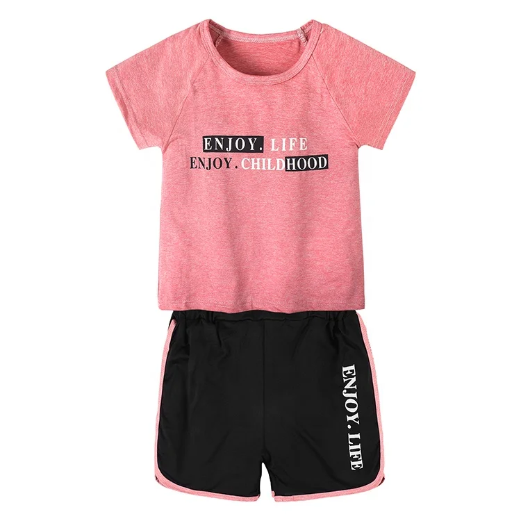 

Sweat Shorts and Shirt with Letter Print Set Two Piece Set Summer Tracksuit, Pink, gray, blue