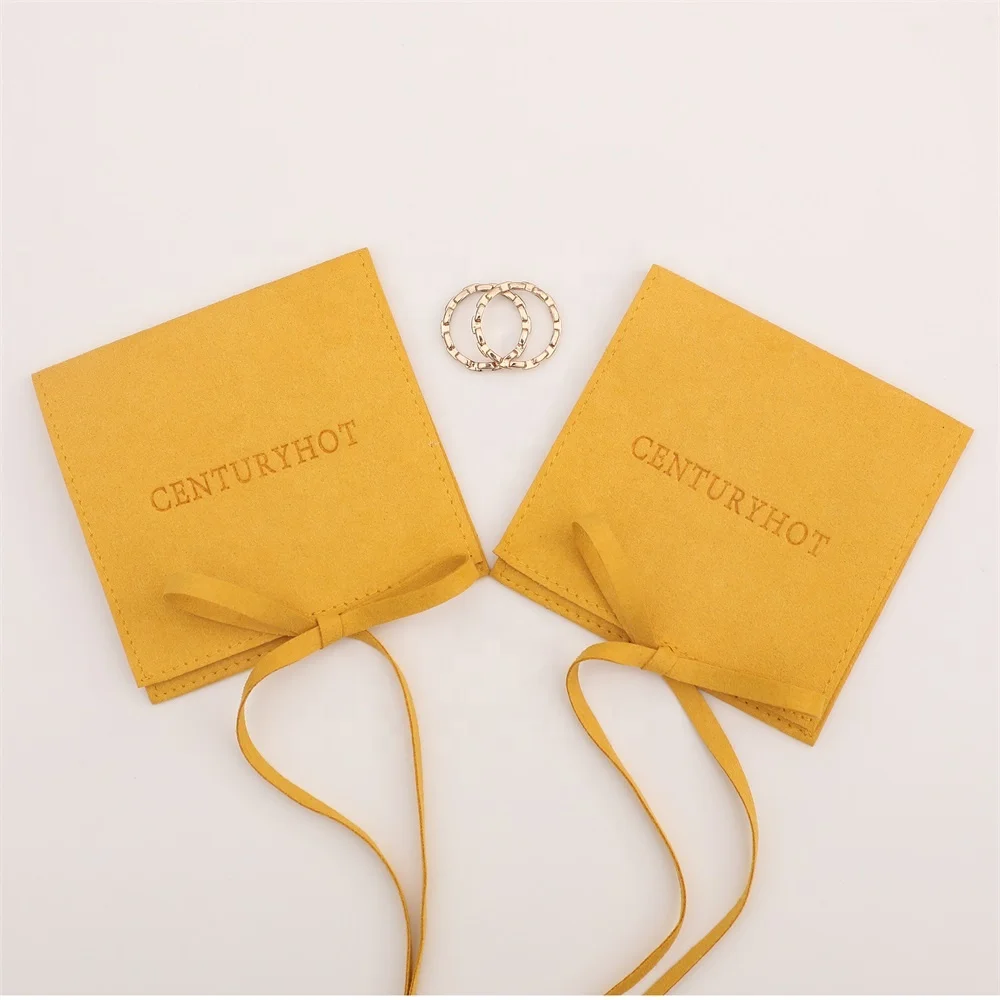 

Wholesale Ginger Yellow Microfiber Jewelry Pouch Bags Velvet Ring Bracelet Necklace Packaging Pouch With logo
