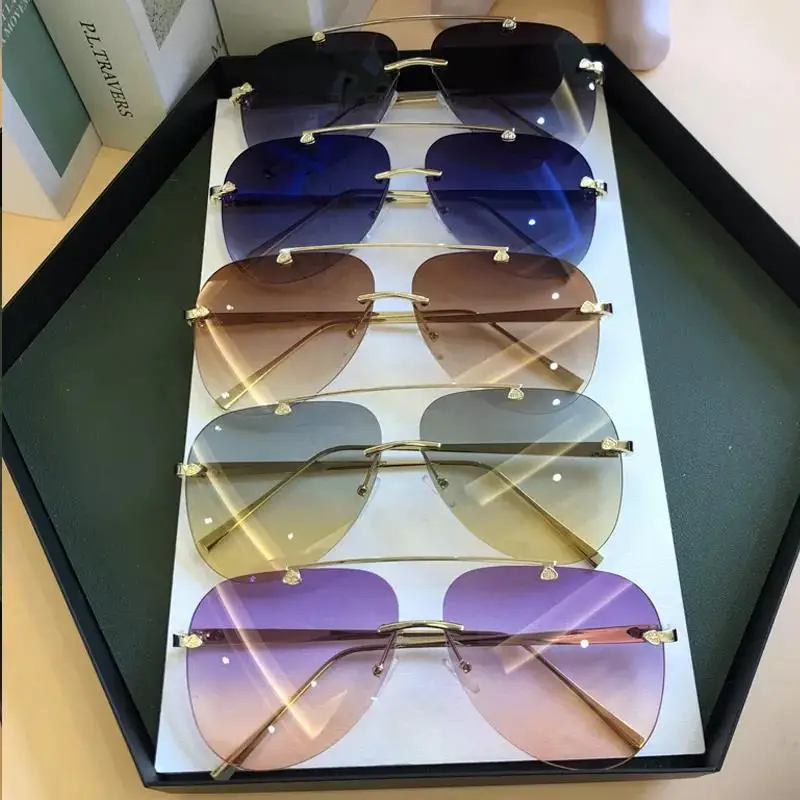 

2023 Square Rimless Sunglasses Women Luxury Brand Designer Summer Red Glasses Fashion Sun glasses For Men UV400 Shades Oculos